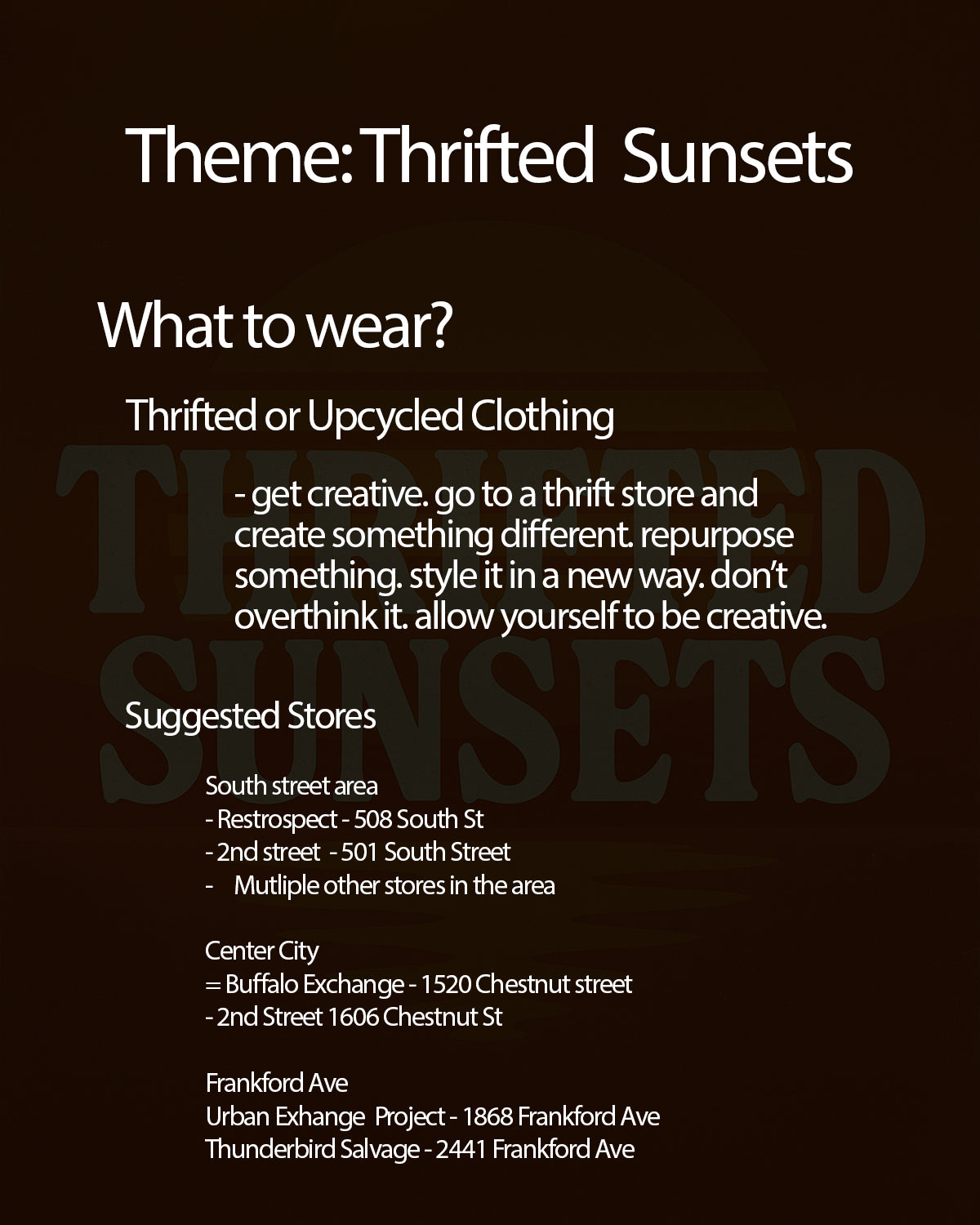 Philly Create Thrifted Sunsets 5/17